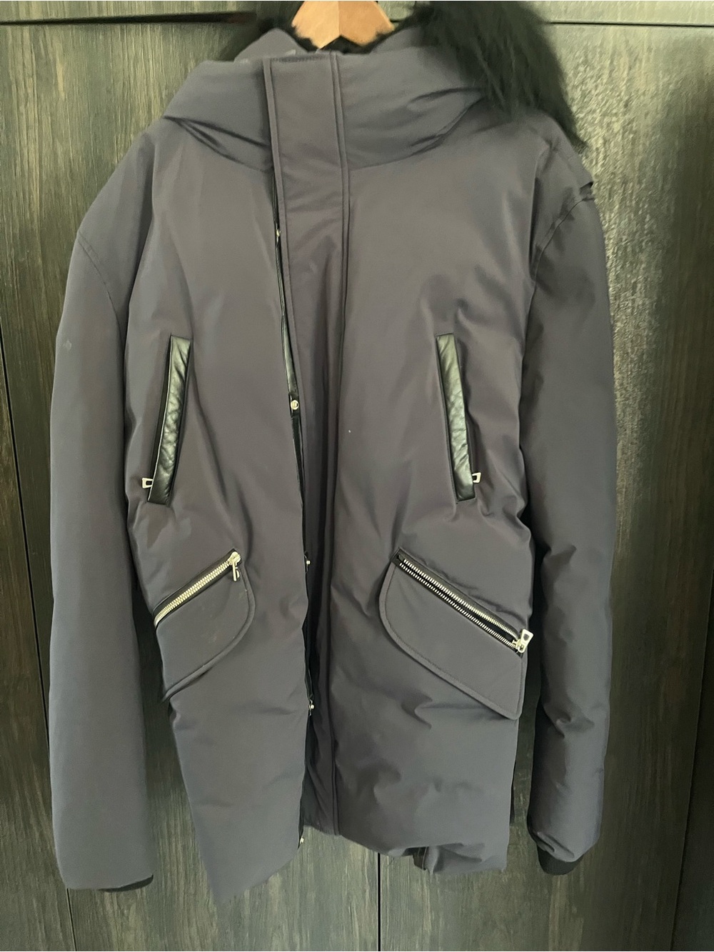 RUDSAK Men's Navy Puffer Coat with Fur-Trim Hood